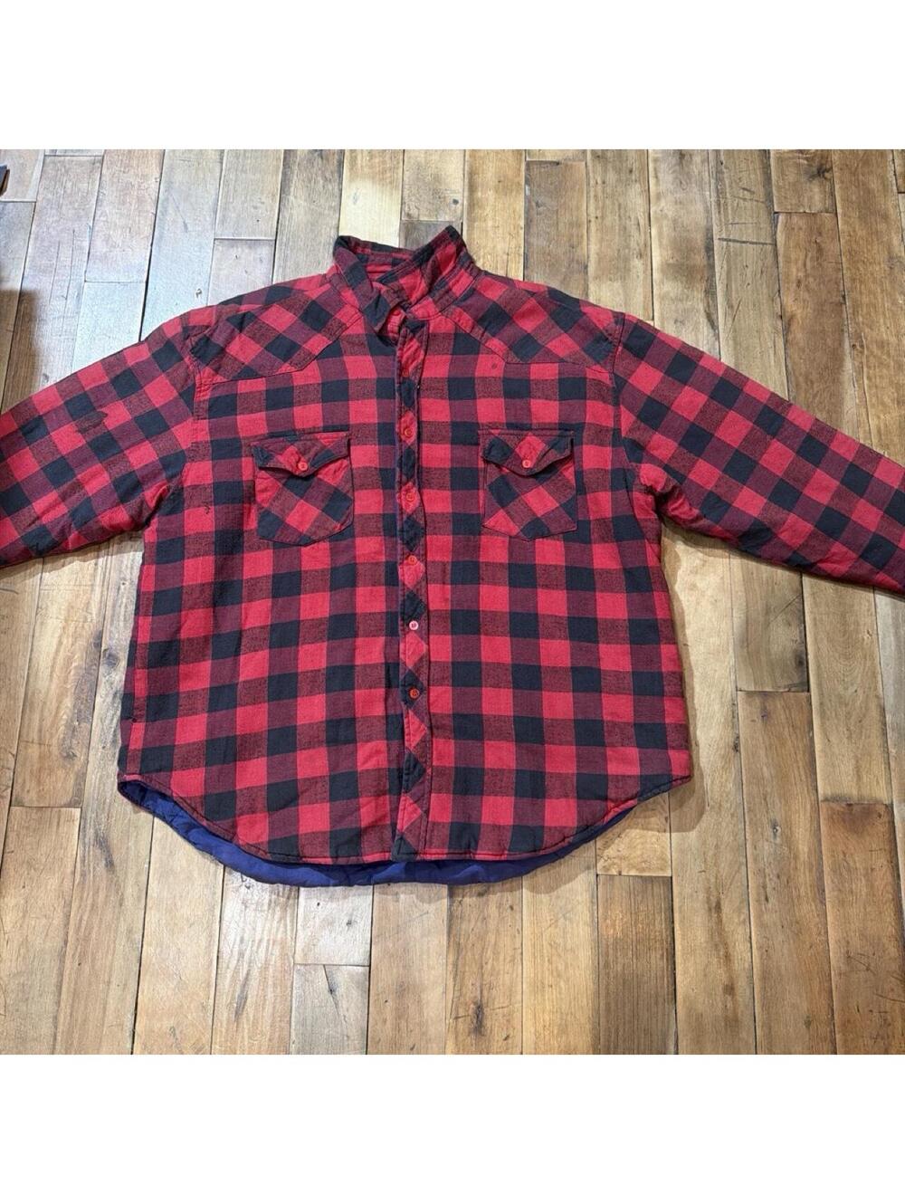 Quilted buffalo plaid flannel shacket — cotton, size M